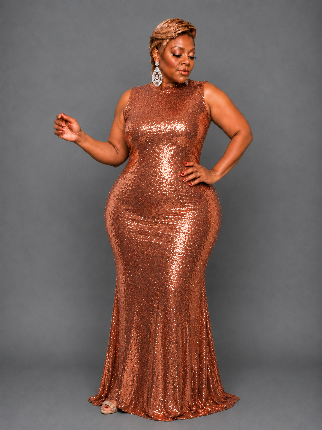Rust Cut-Out Sequin Gown