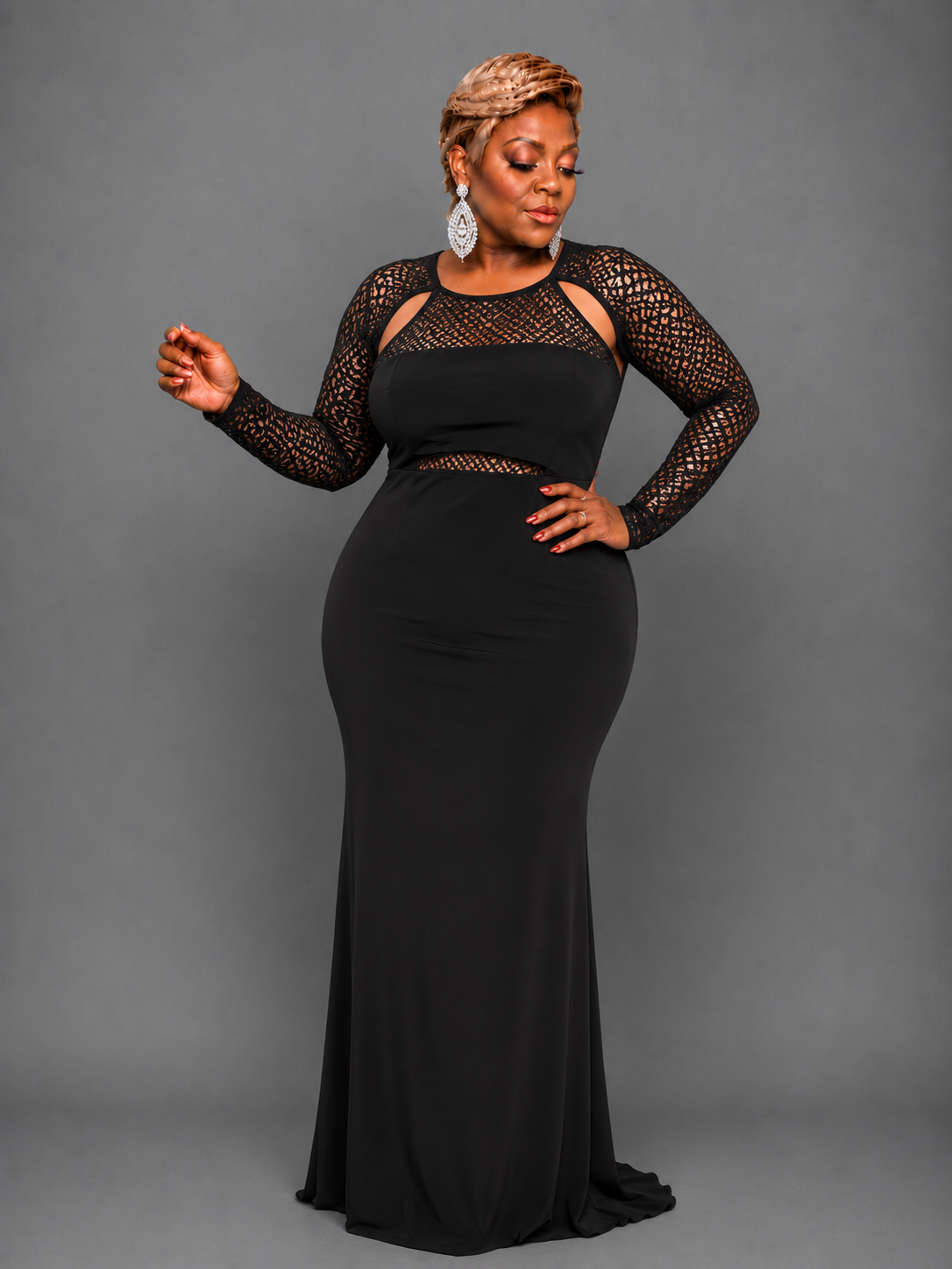 Black Netted Sleeve Gown