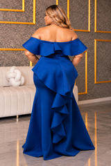 Royal Blue Rear Ruffle Gown