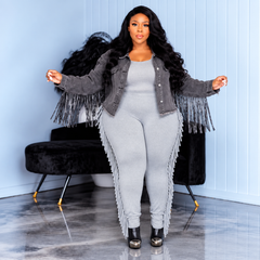 Grey Fringe  Leggings