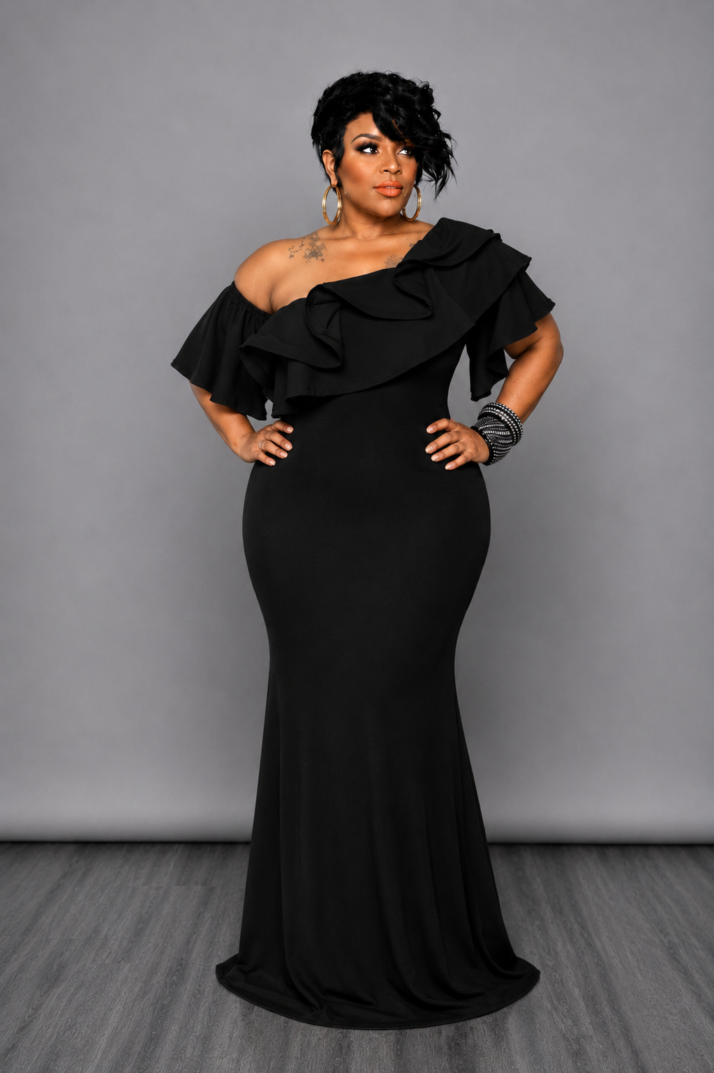 Black Off Shoulder Ruffle Dress