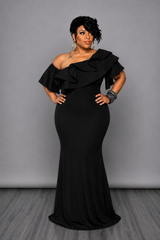 Black Off Shoulder Ruffle Dress