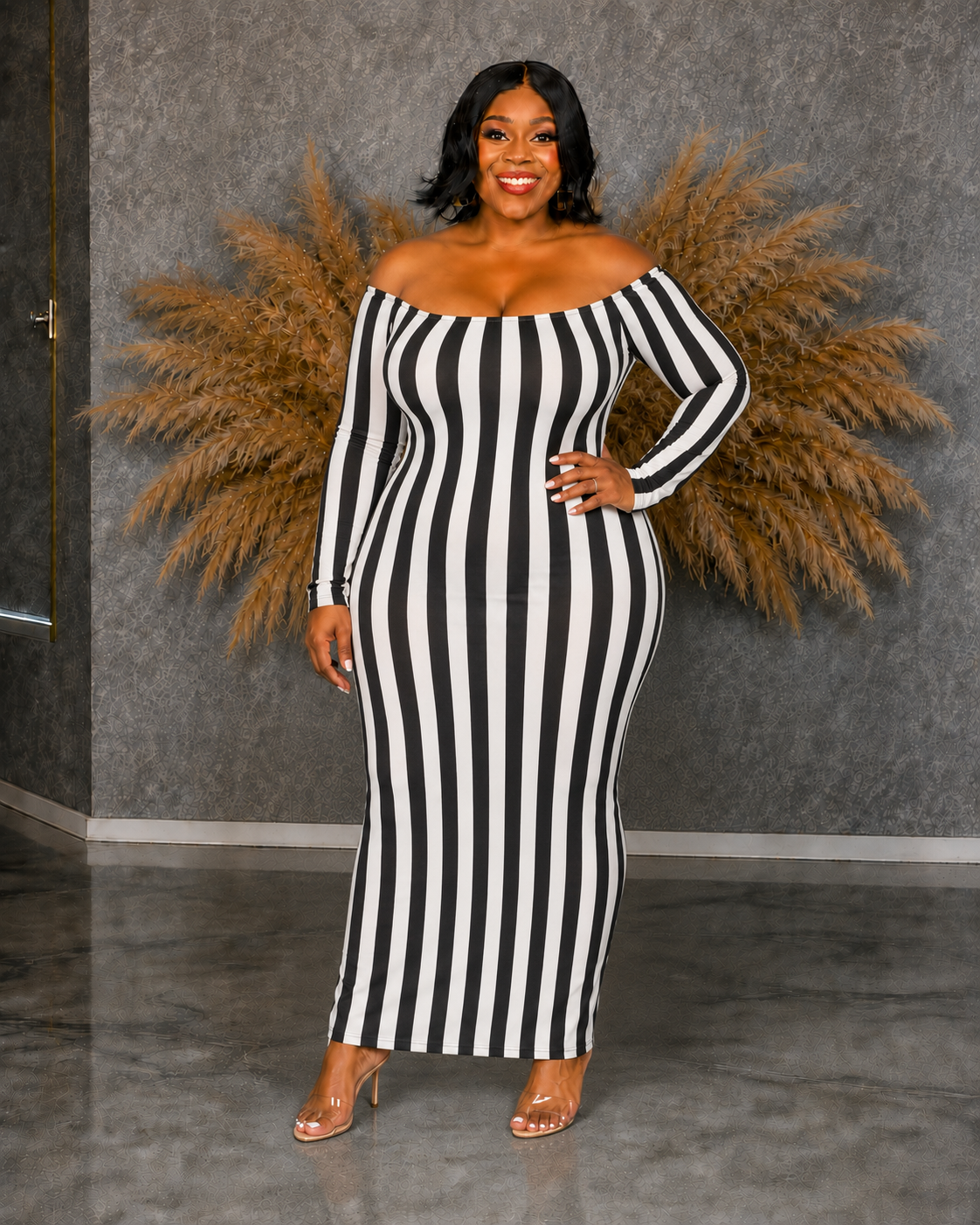 Beige In Lines Dress