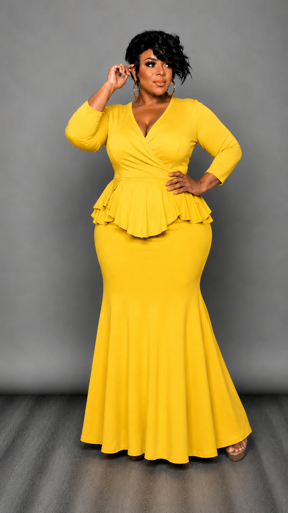 Yellow Liz Peplum Dress