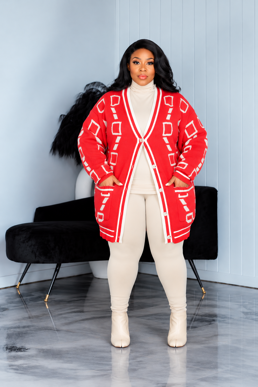 Red Digital Cardigan