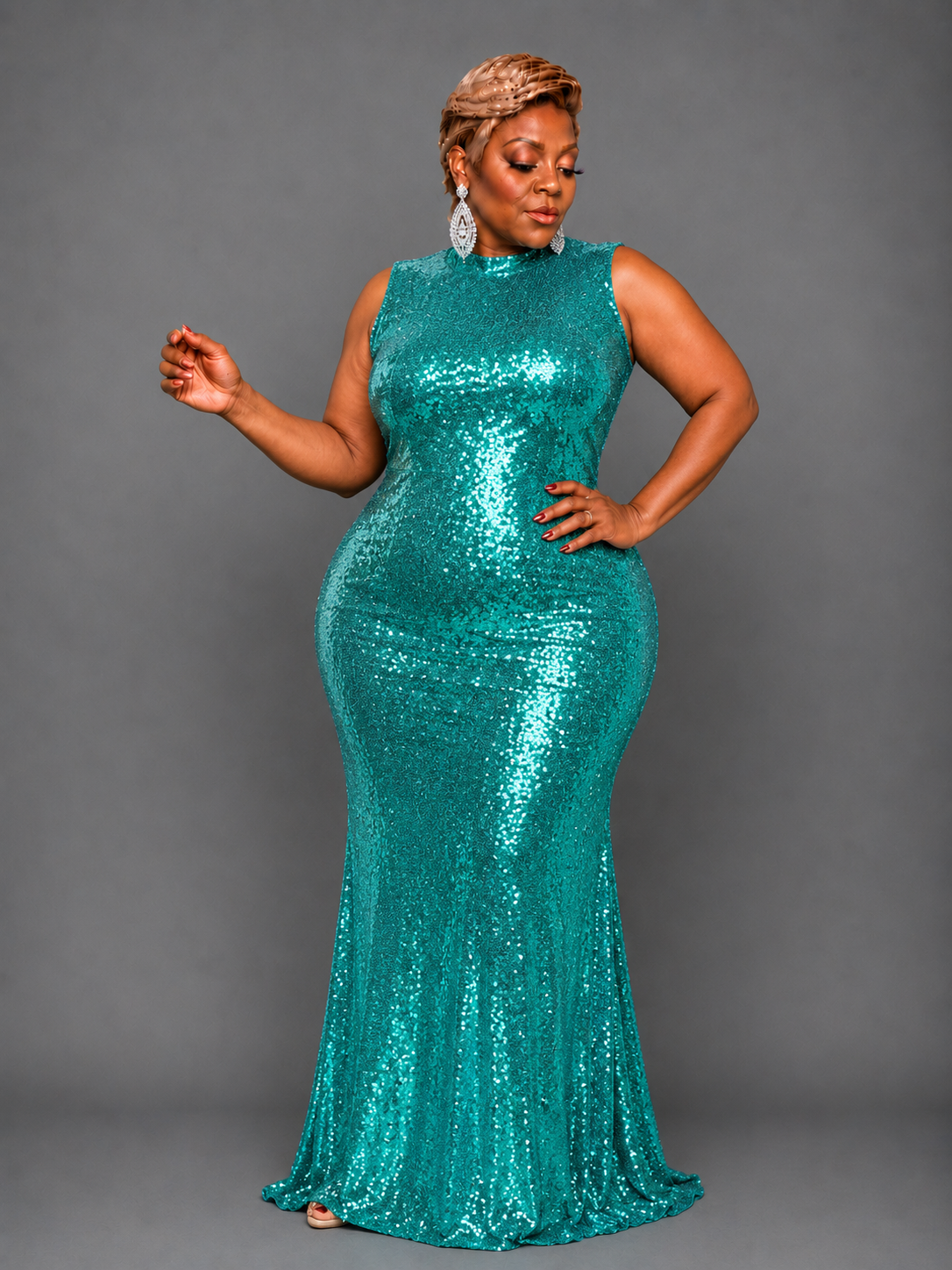 Aqua Cut-Out Sequin Gown