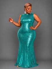 Aqua Cut-Out Sequin Gown