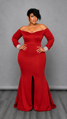 Red Rhinestone Cuff Gown