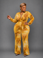 Mustard Palm Print Jumpsuit