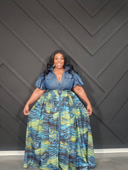 Denim Top Print Dress