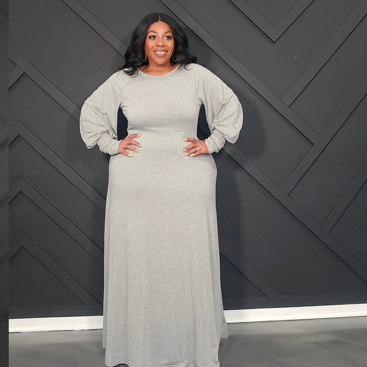 Grey Puff Sleeve Dress