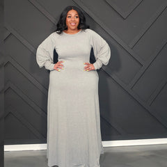 Grey Puff Sleeve Dress
