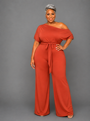 Rust Off Shoulder Jumpsuit