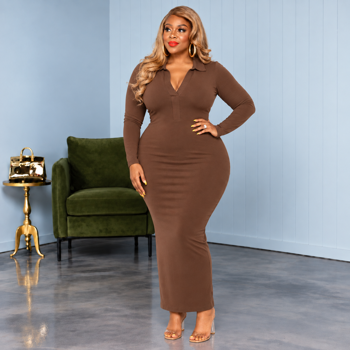Chocolate Out My Way Collar Dress
