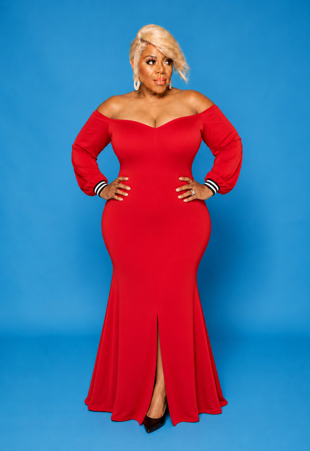 Red Rhinestone Cuff Gown