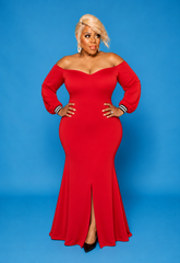 Red Rhinestone Cuff Gown