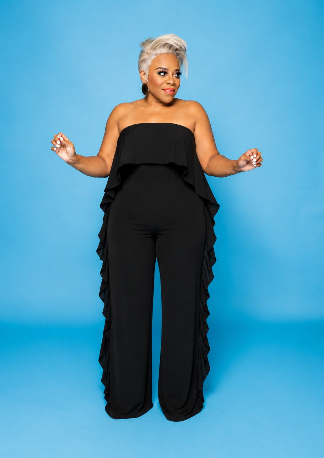 Black Ruffle Side Jumpsuit