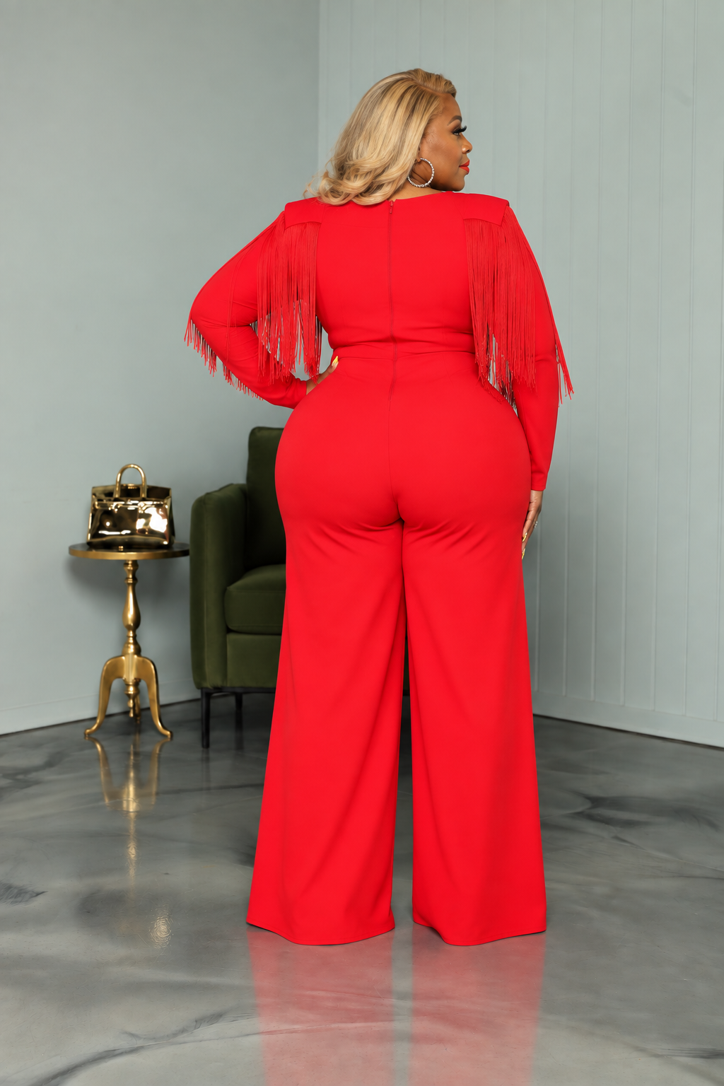 Red Glam Fringe Jumpsuit