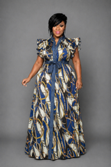 Blue Chiffon Denim Trim Dress
