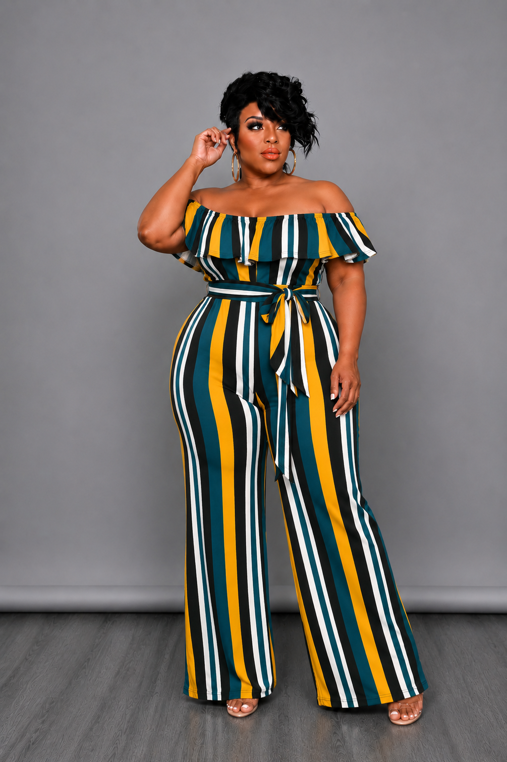 Teal & Mustard Ruffle Jumpsuit