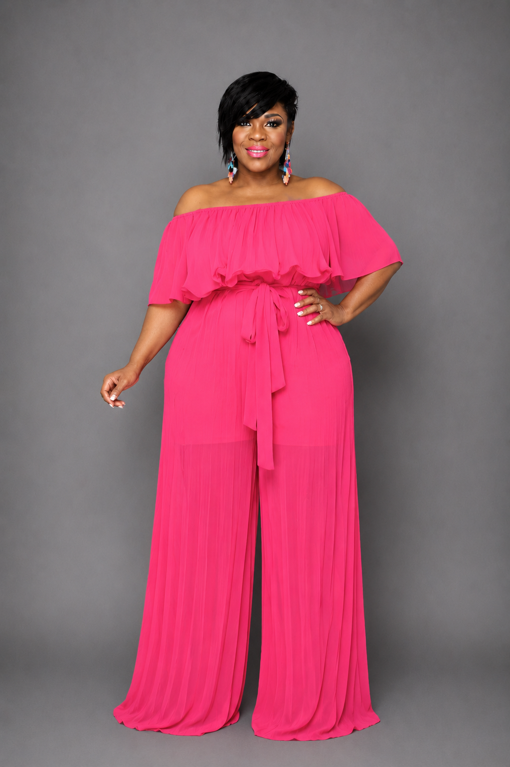 Pink Chiffon Pleated Jumpsuit
