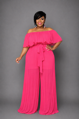 Pink Chiffon Pleated Jumpsuit