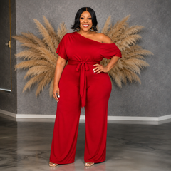 Red Off Shoulder Jumpsuit