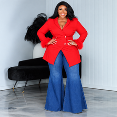 Red Feather Trim Blazer