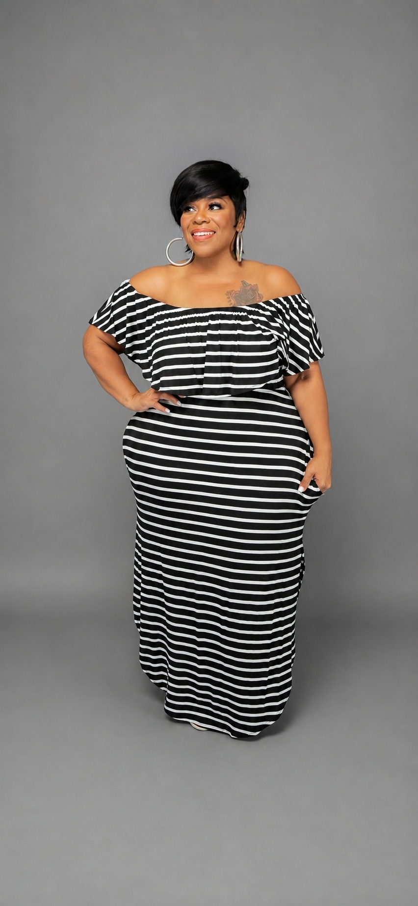 Stripe Off Shoulder Dress