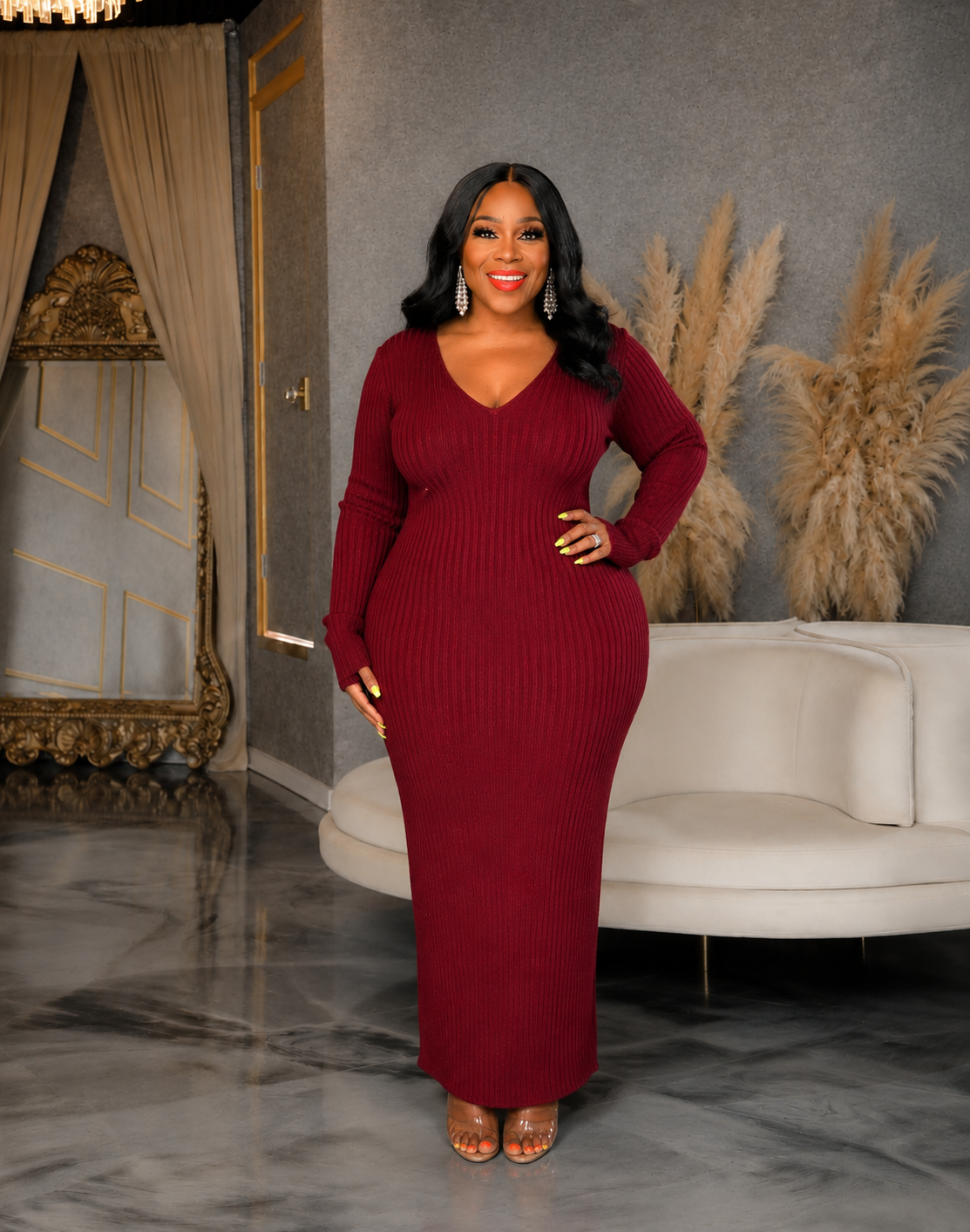Burgundy Ribbed Dress