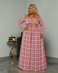 Pink Plaid Skirt Set
