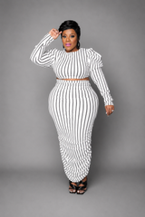 White In Lines Skirt Set