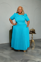 Turquoise Miranda Pleated Dress