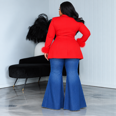 Red Feather Trim Blazer