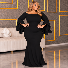 Black Flutter Sleeve Gown