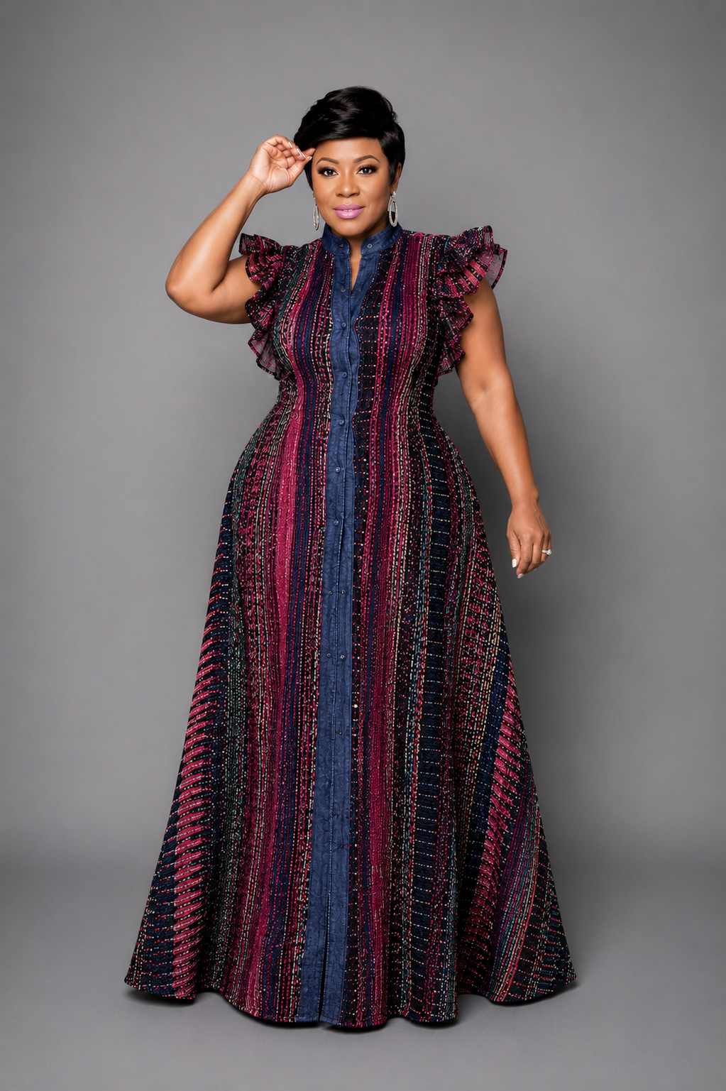 Denim Trim Chiffon Dr6
