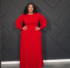Red Balloon Sleeve Dress