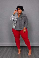 Grey Half Print Denim Jacket