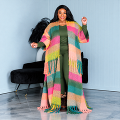 Pink Color-Block Fuzzy Coat
