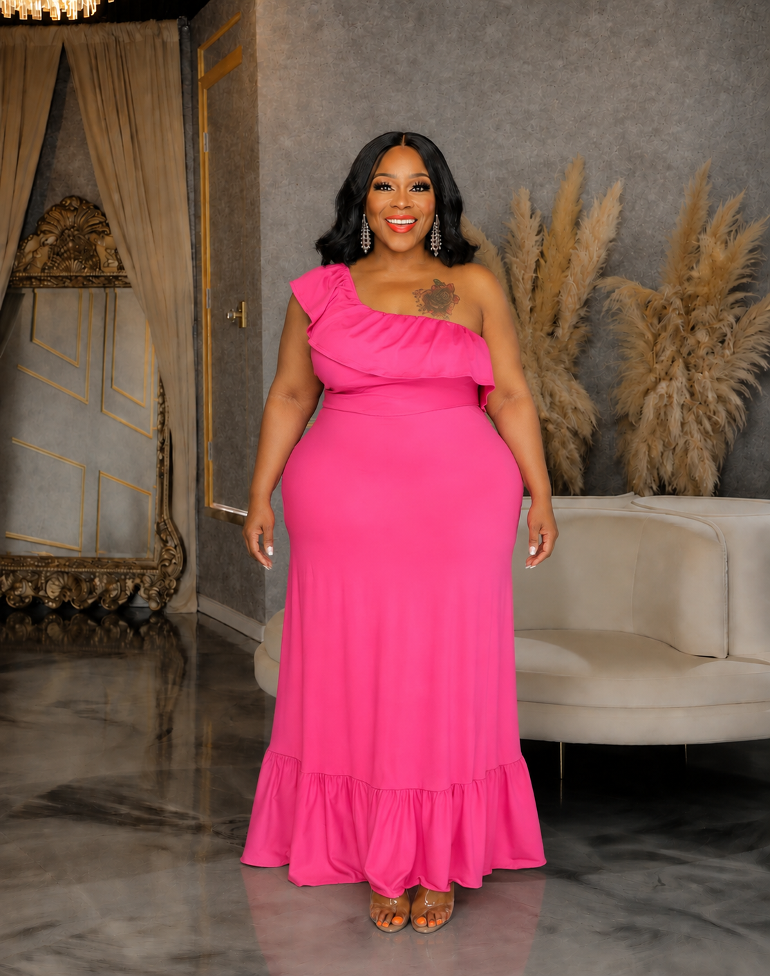 Pink One Shoulder Dress