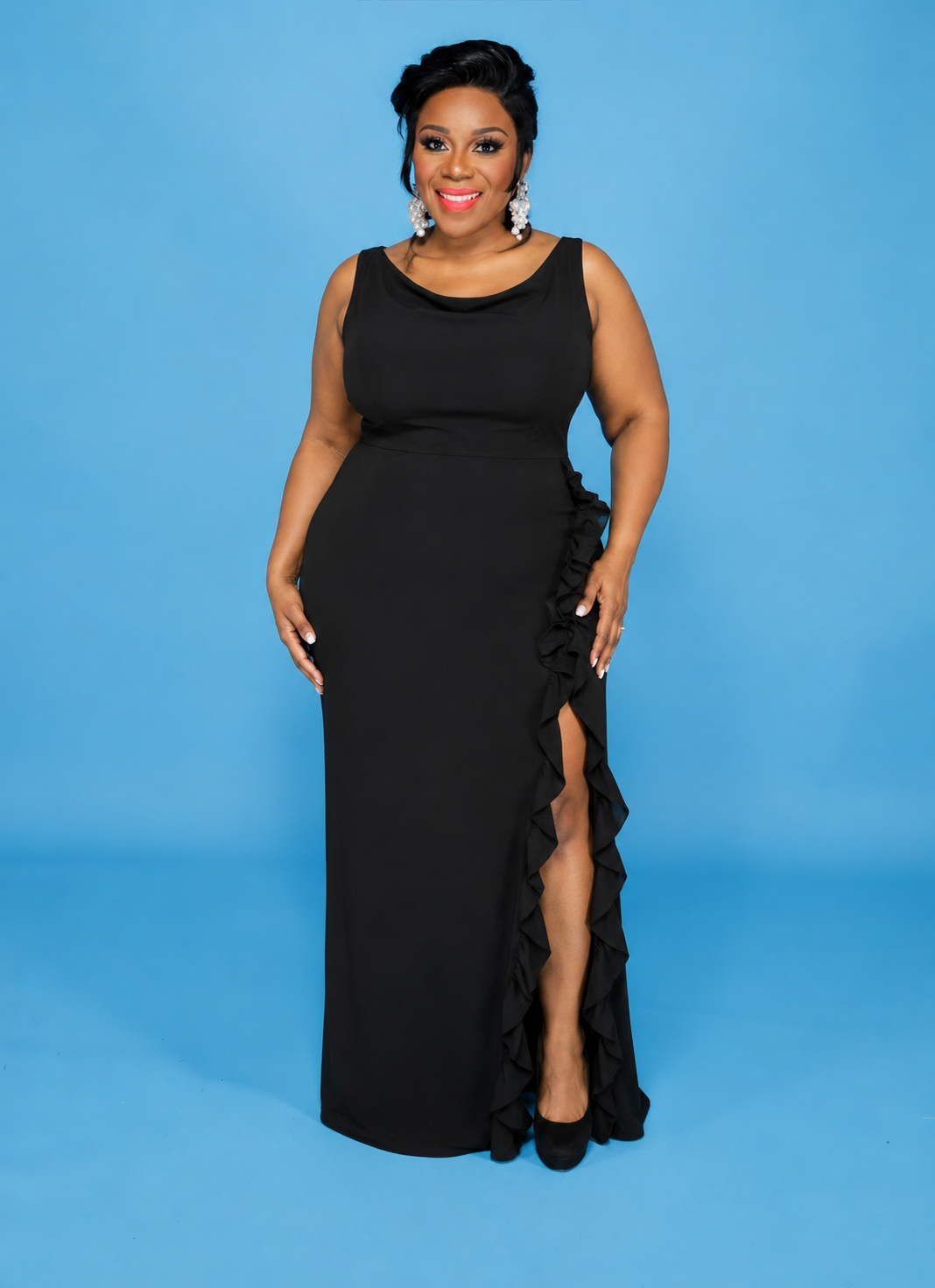 Black Rita Ruffle Gown