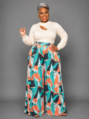 Green Print Palazzo Pants