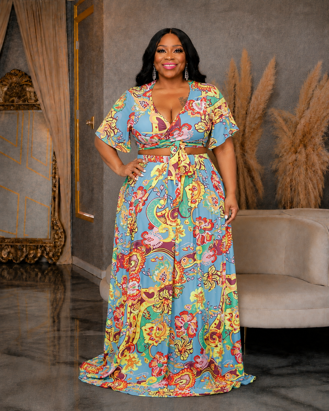 Paisley Print Skirt Set