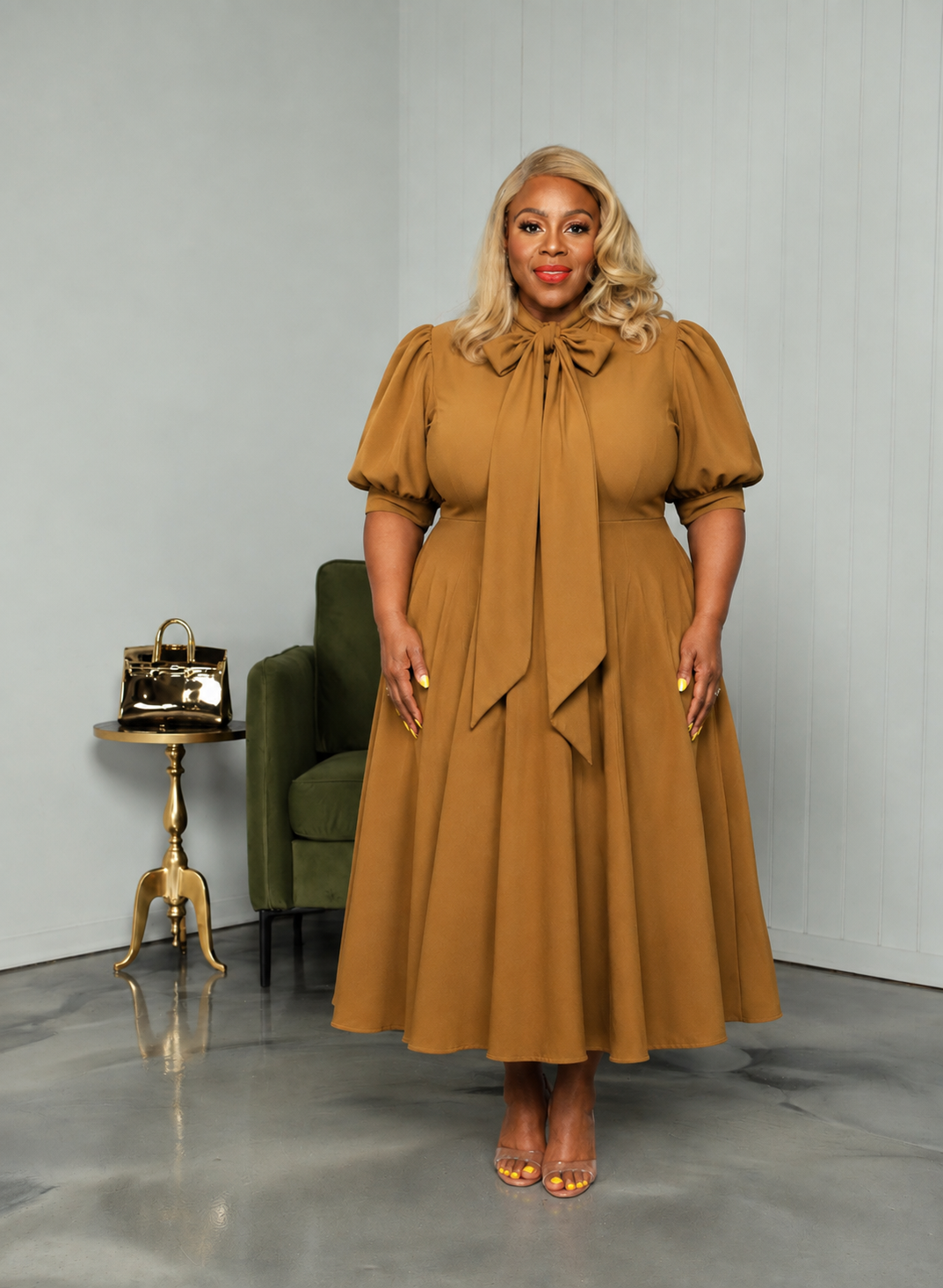 Camel Bre Bow Dress