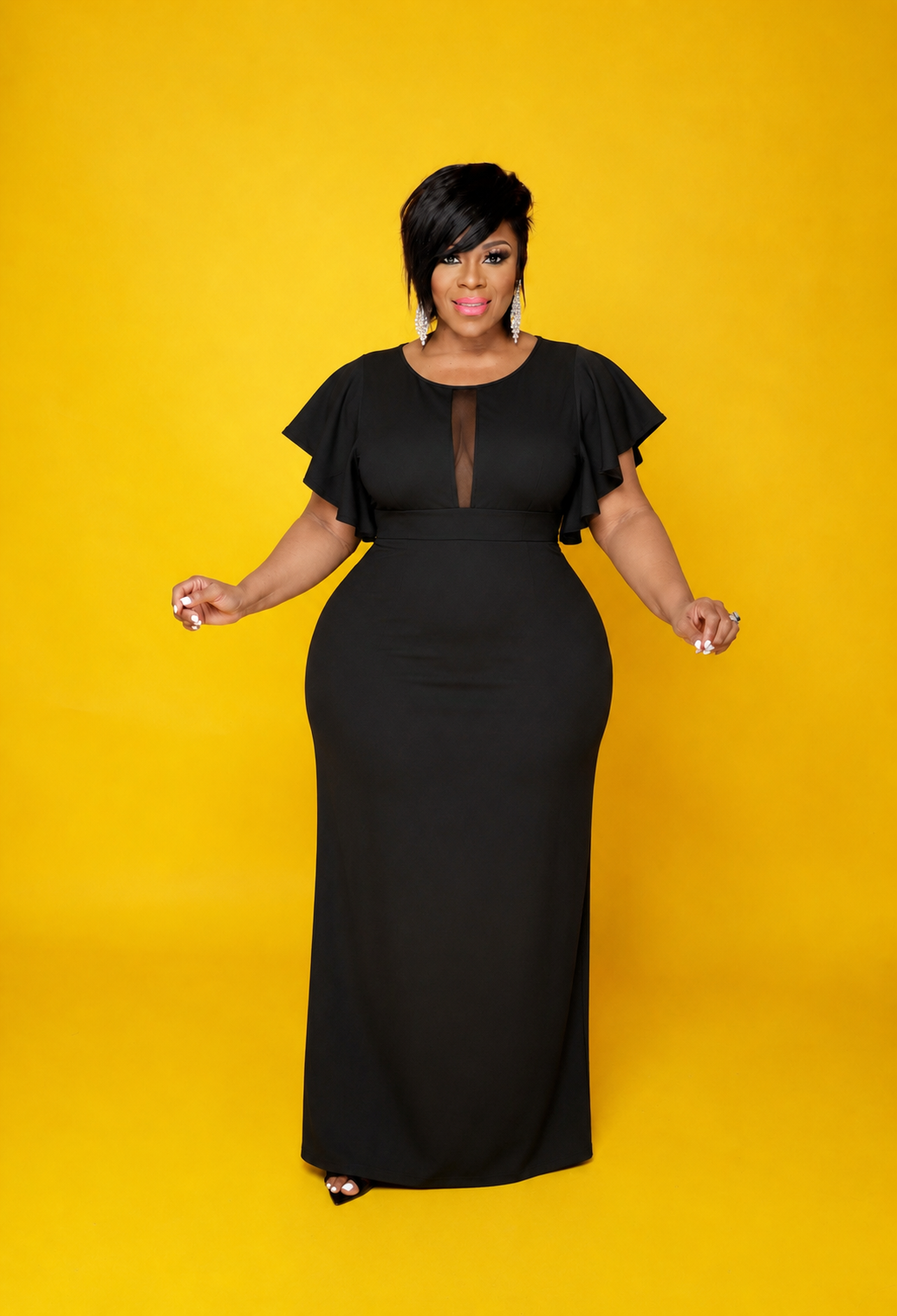 Black Mesh Panel Dress
