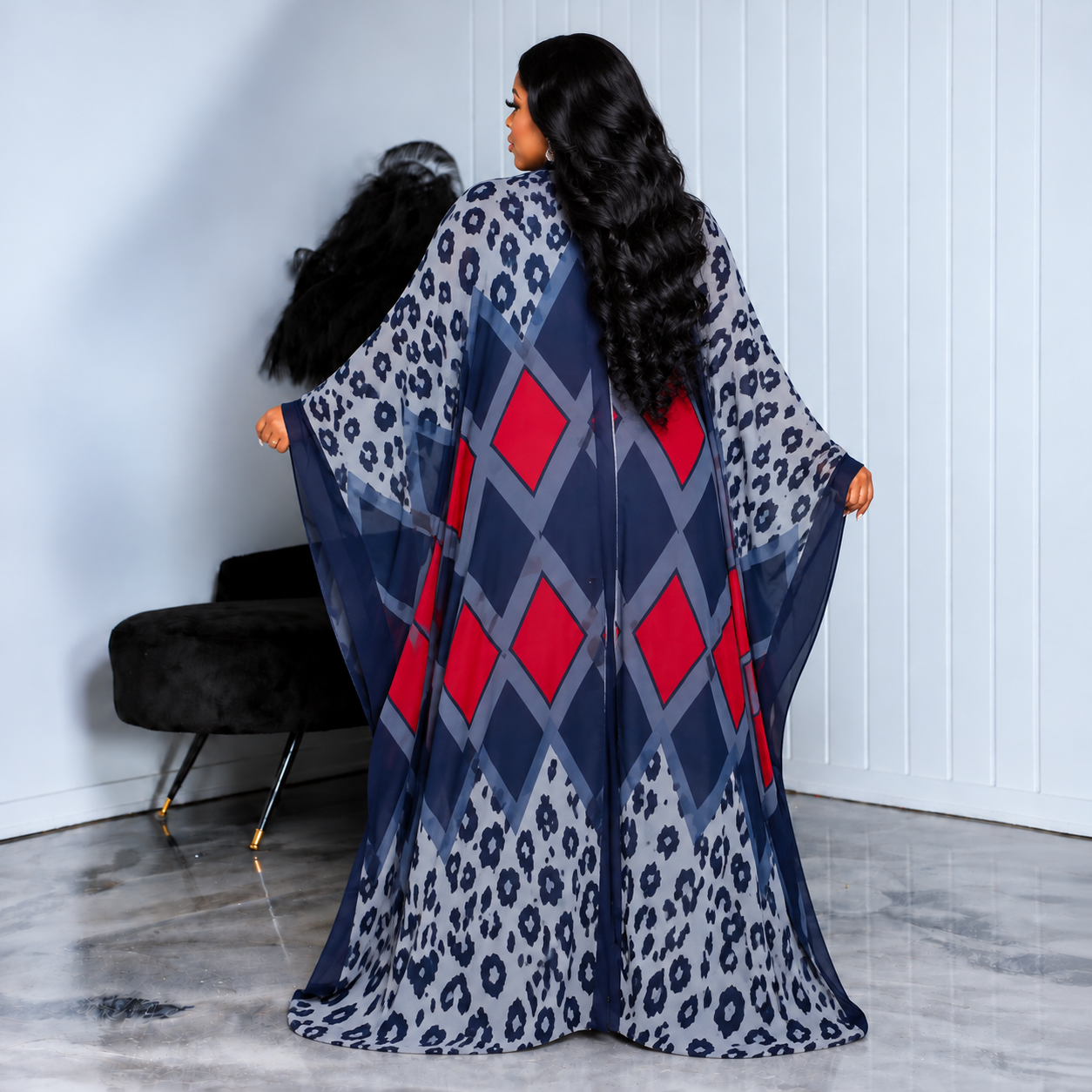 Navy Leopard Geometric Kimono