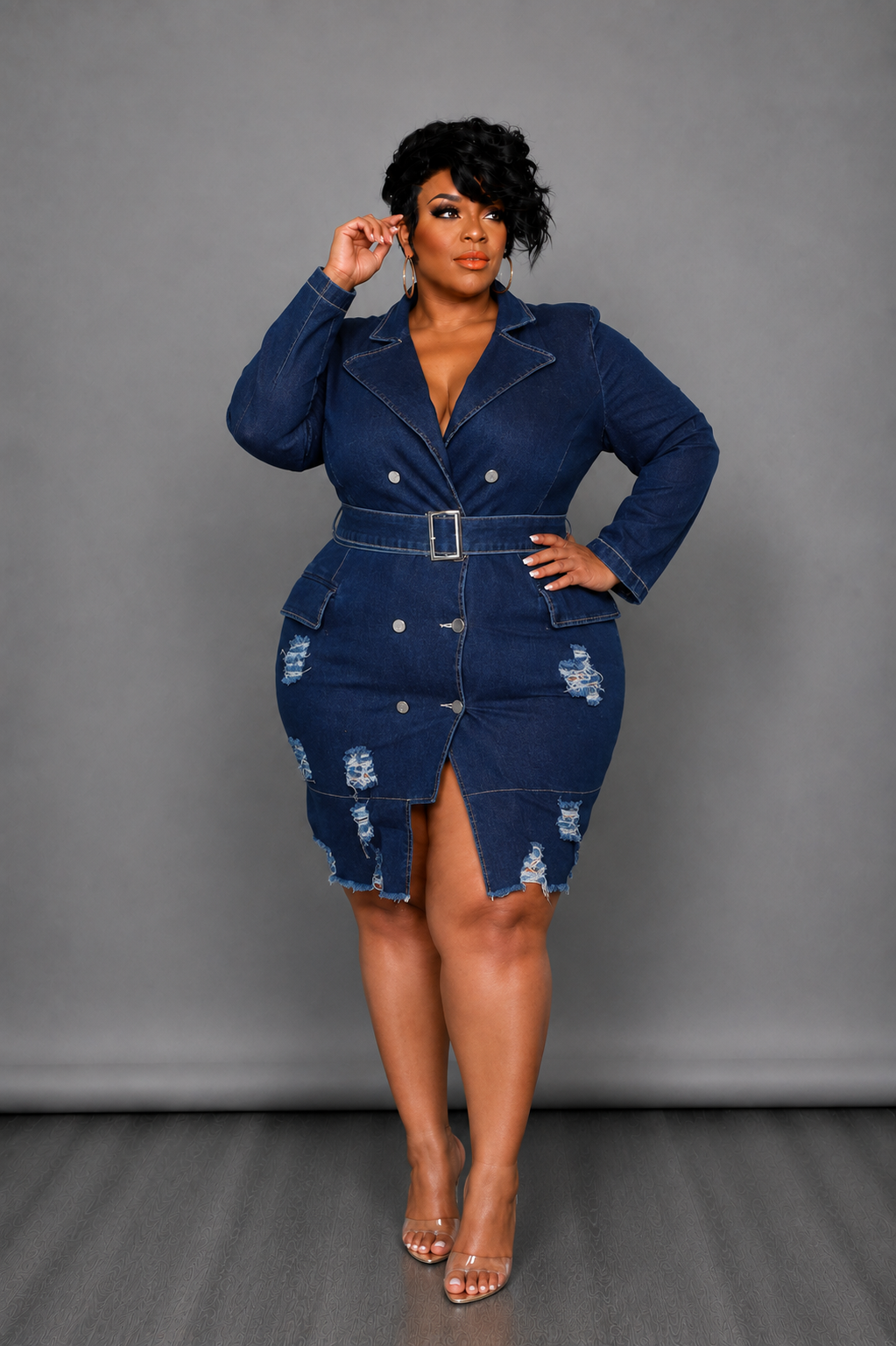 Blue Distressed Coat/ Dress