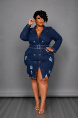 Blue Distressed Coat/ Dress