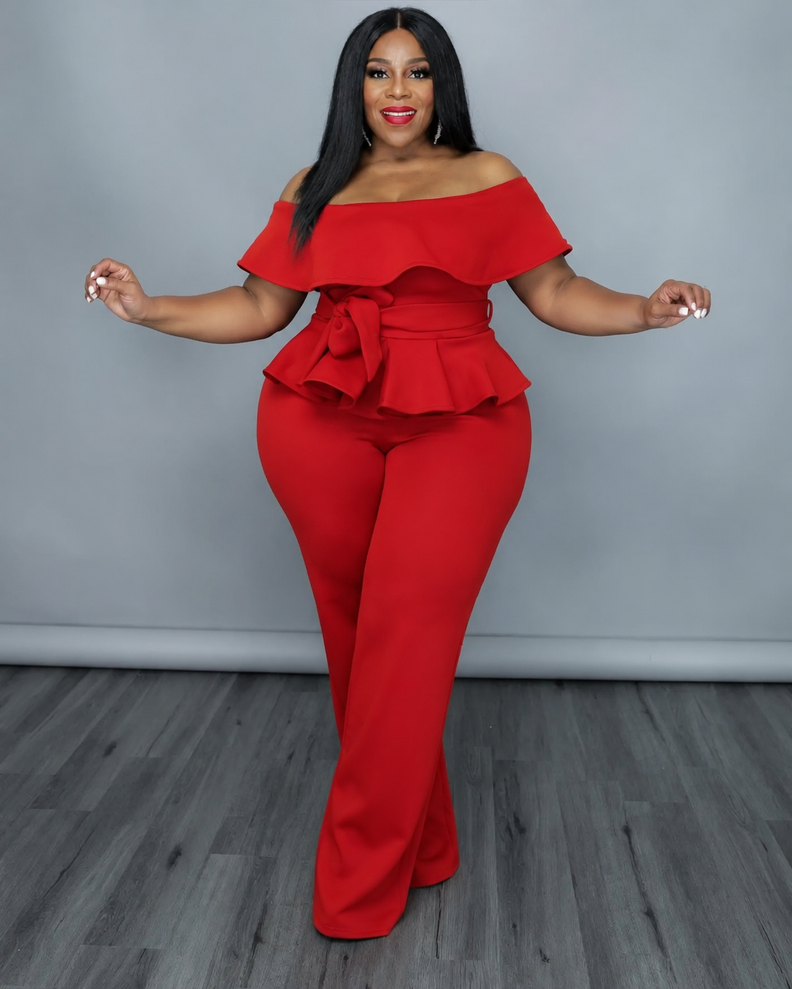 Red Peplum Jumpsuit
