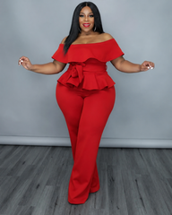 Red Peplum Jumpsuit